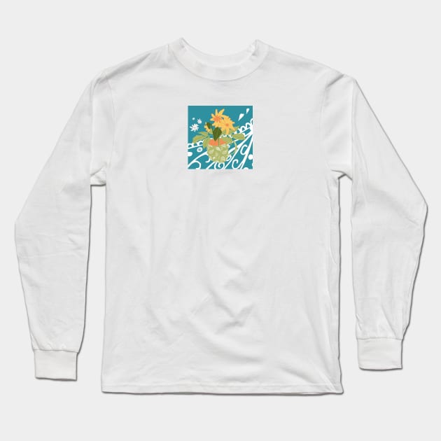 Pot Plant And Paisley On Teal. Long Sleeve T-Shirt by SalsySafrano